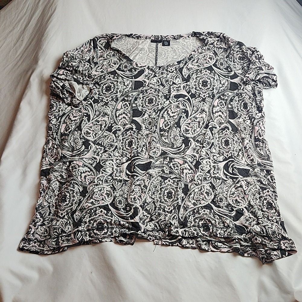 Willi Smith Short Sleeve Top Black White Pink Paisley Print Women's Plus Size 3X